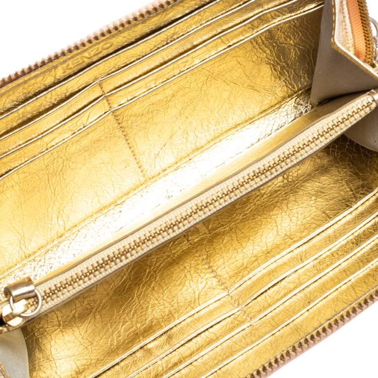 Pre Owned Kenzo Metallic Pink Leather Zip Around Wallet