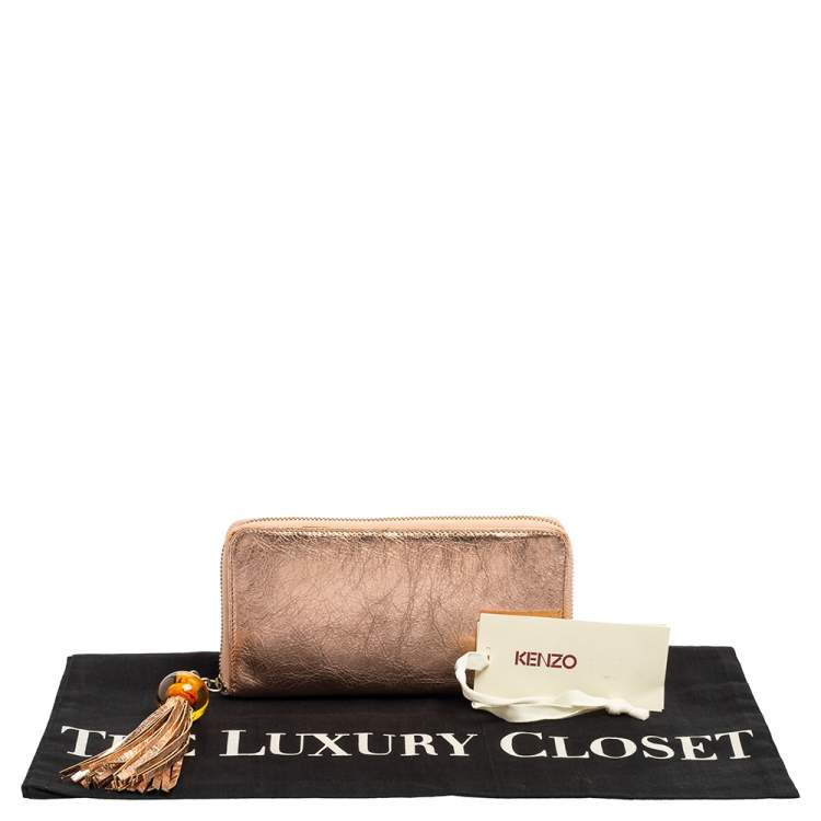 Pre Owned Kenzo Metallic Pink Leather Zip Around Wallet