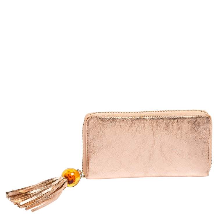 Pre Owned Kenzo Metallic Pink Leather Zip Around Wallet