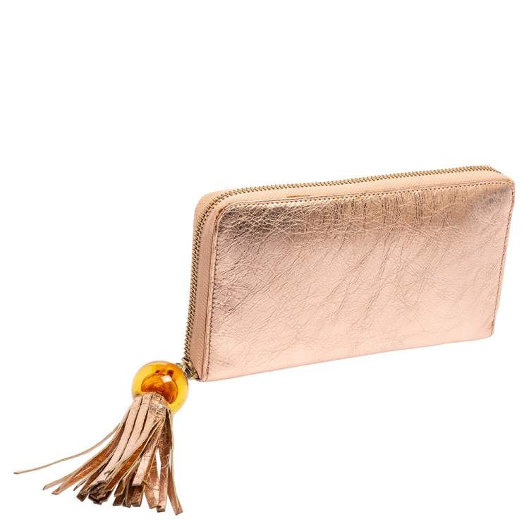 Pre Owned Kenzo Metallic Pink Leather Zip Around Wallet