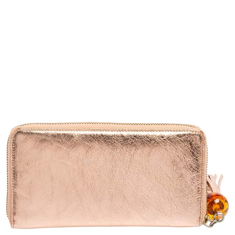 Pre Owned Kenzo Metallic Pink Leather Zip Around Wallet