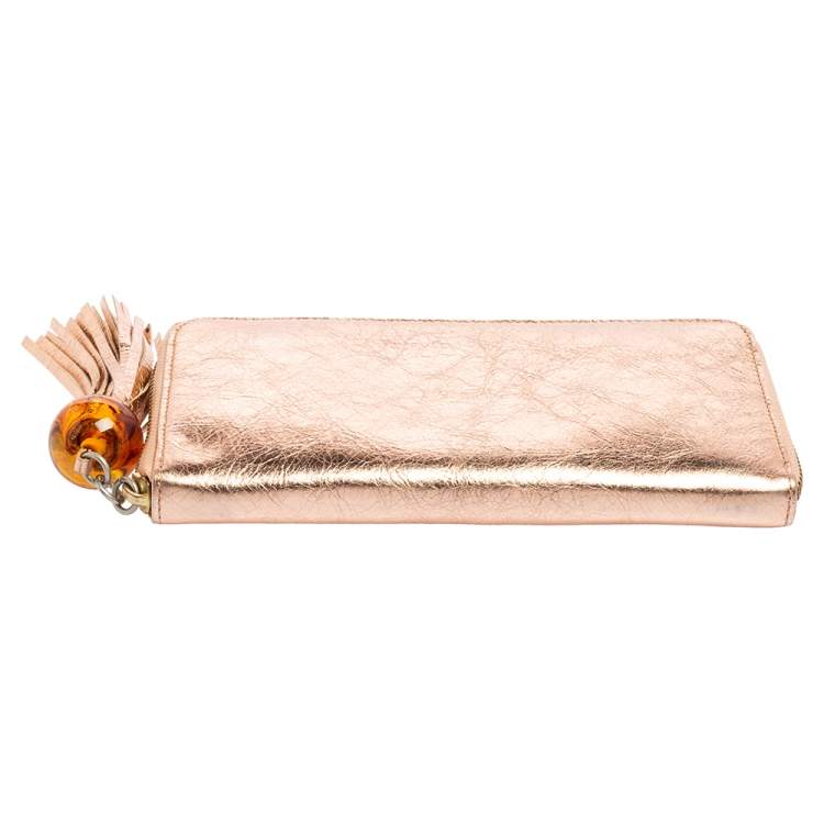 Pre Owned Kenzo Metallic Pink Leather Zip Around Wallet