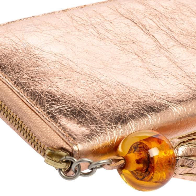 Pre Owned Kenzo Metallic Pink Leather Zip Around Wallet