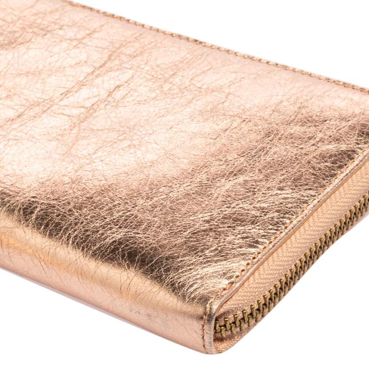 Pre Owned Kenzo Metallic Pink Leather Zip Around Wallet