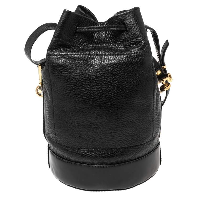 Pre Owned Kenzo Black Leather Drawstring Bucket Bag 