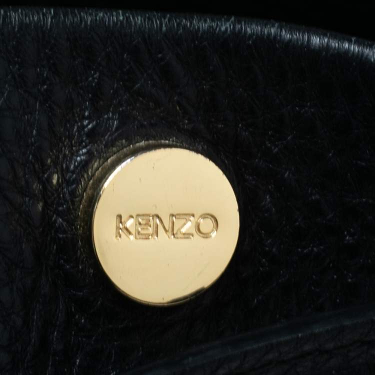 Pre Owned Kenzo Black Leather Drawstring Bucket Bag 