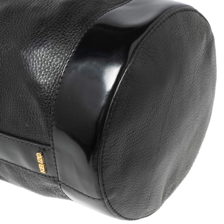 Pre Owned Kenzo Black Leather Drawstring Bucket Bag 