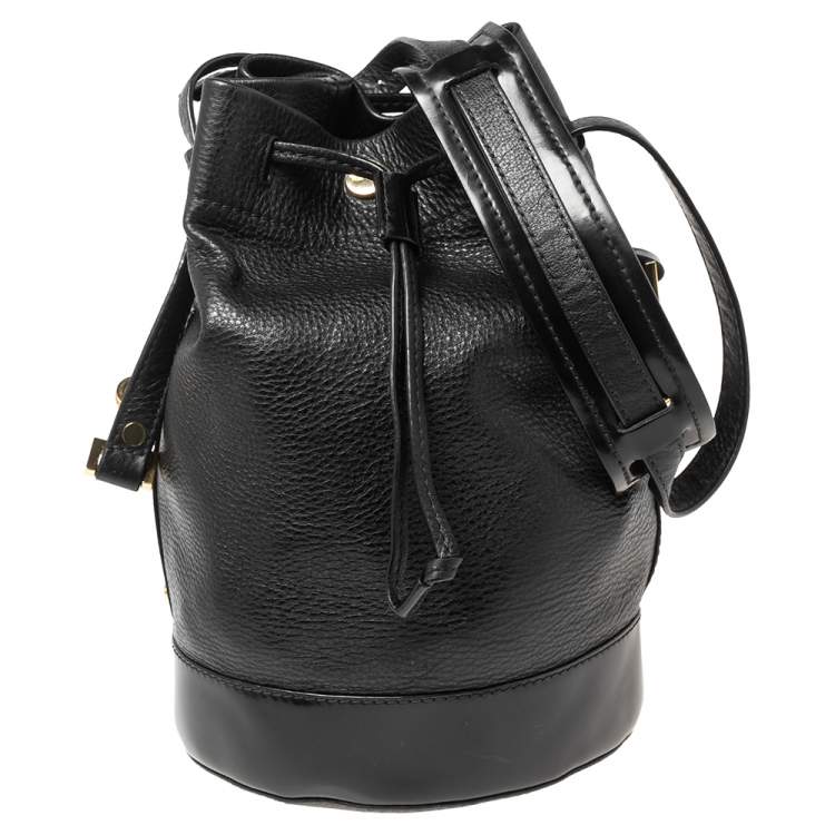 Pre Owned Kenzo Black Leather Drawstring Bucket Bag 
