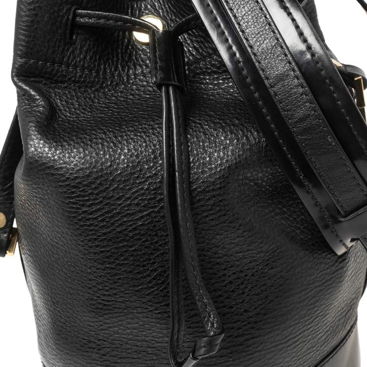 Pre Owned Kenzo Black Leather Drawstring Bucket Bag 
