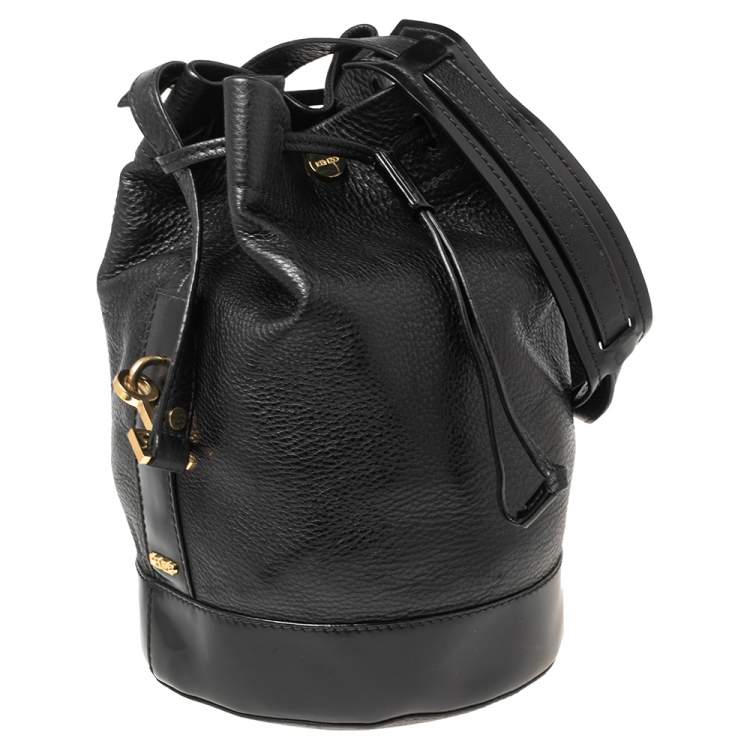Pre Owned Kenzo Black Leather Drawstring Bucket Bag 
