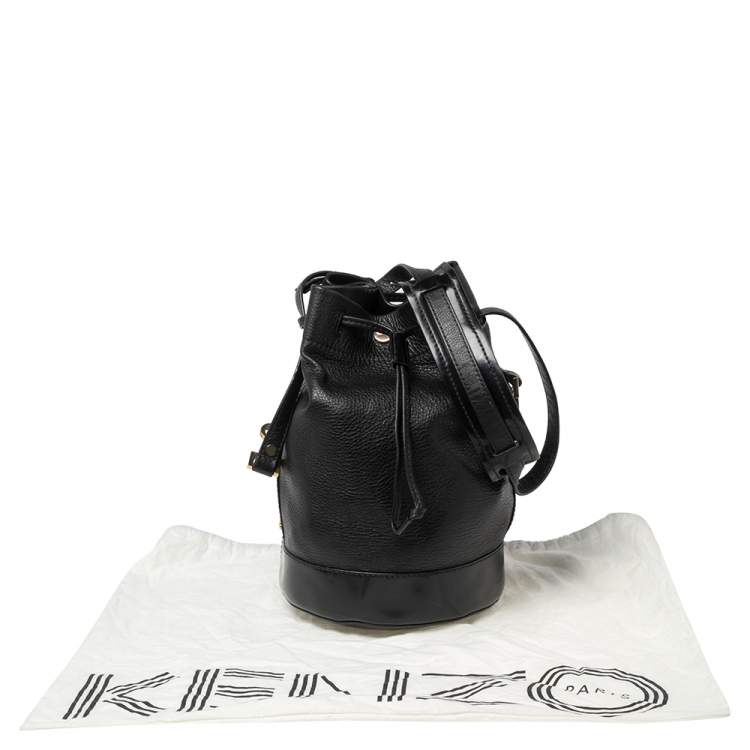 Pre Owned Kenzo Black Leather Drawstring Bucket Bag 