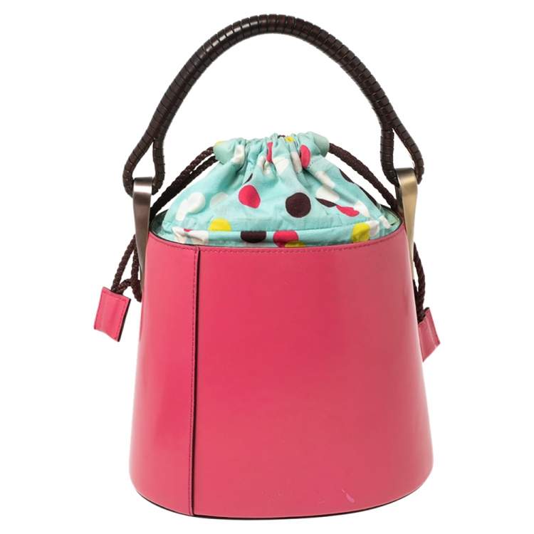 Pre Owned Kenzo Pink Glazed Leather Pagodon Bucket Bag