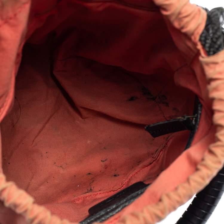 Pre Owned Kenzo Black Leather Drawstring Tassel Bucket Bag