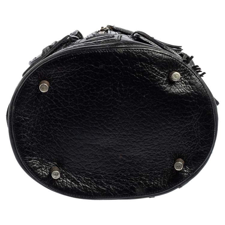 Pre Owned Kenzo Black Leather Drawstring Tassel Bucket Bag