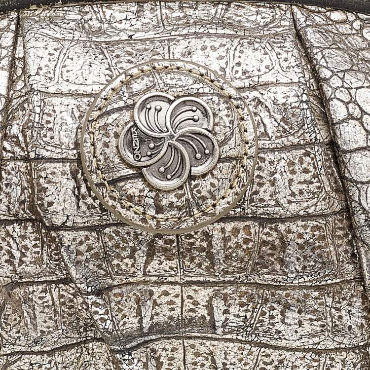 Pre Owned Kenzo Metallic Gold Croc Embossed Leather Frame Satchel