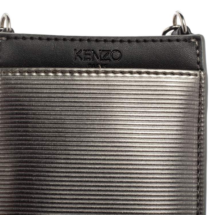 Pre Owned Kenzo Black/Metallic Textured PVC Phone Chain Cover
