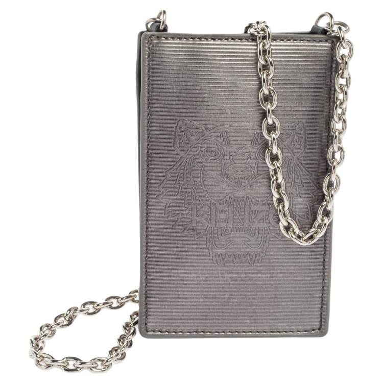 Pre Owned Kenzo Black/Metallic Textured PVC Phone Chain Cover