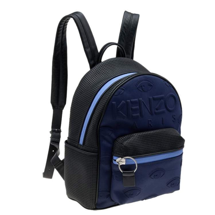 Pre Owned Kenzo Black/Blue Leather And Neoprene Kombo Backpack