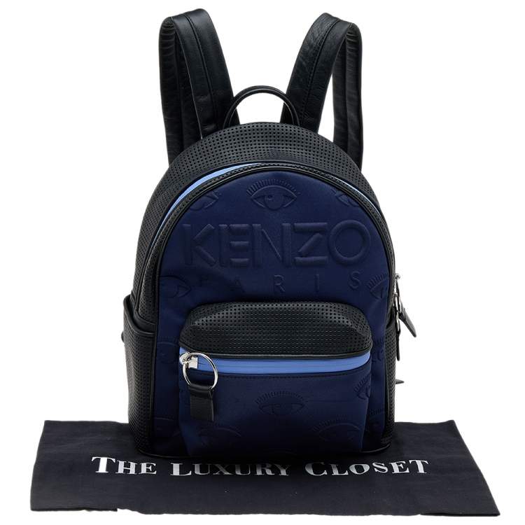 Pre Owned Kenzo Black/Blue Leather And Neoprene Kombo Backpack