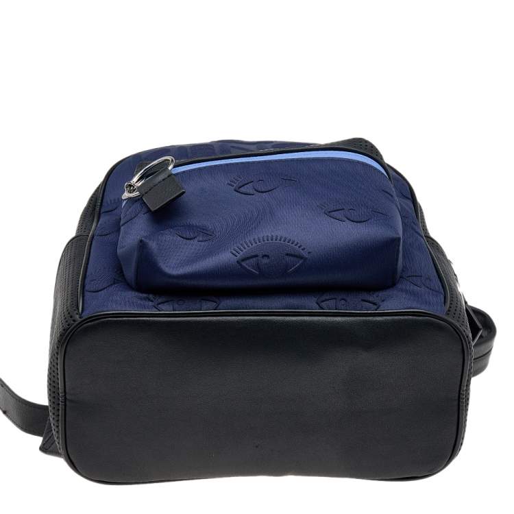 Pre Owned Kenzo Black/Blue Leather And Neoprene Kombo Backpack