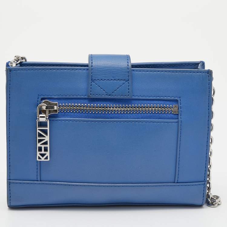 Pre Owned Kenzo Blue Leather Kalifornia Chain Shoulder Bag