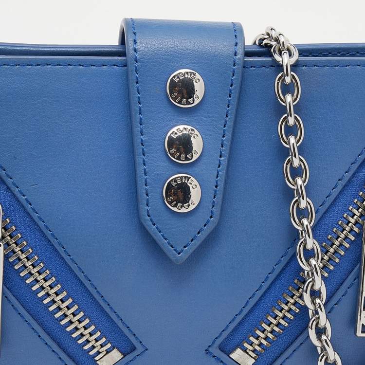 Pre Owned Kenzo Blue Leather Kalifornia Chain Shoulder Bag
