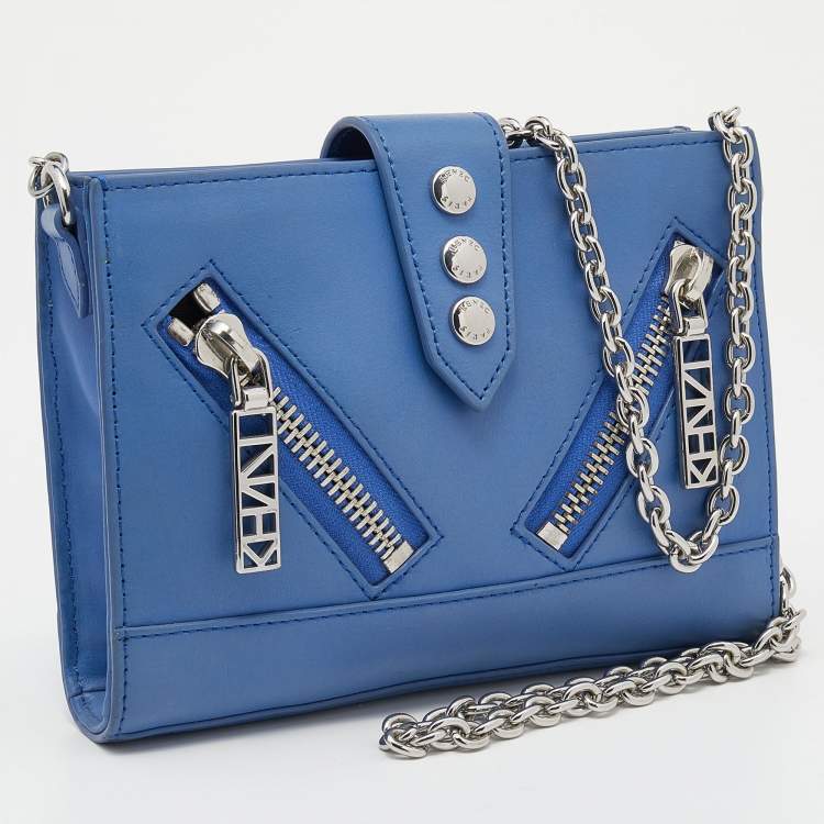 Pre Owned Kenzo Blue Leather Kalifornia Chain Shoulder Bag