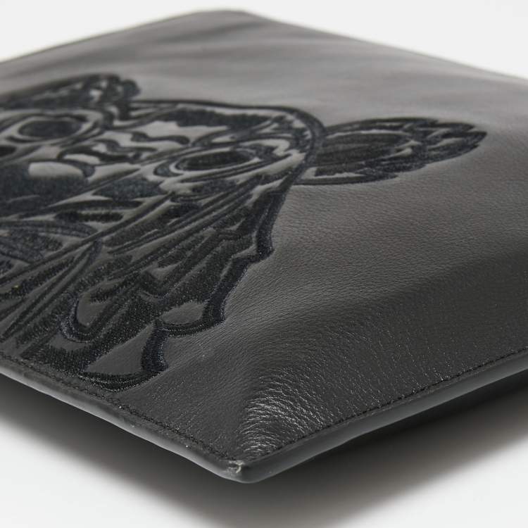 Pre Owned Kenzo Black Leather Tiger Motif Clutch
