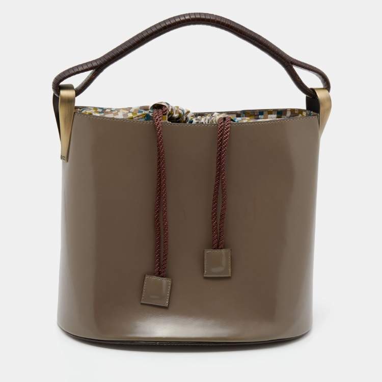 Pre Owned Kenzo Grey/Brown Leather Bucket Bag 