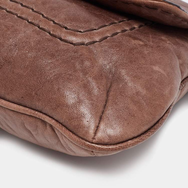 Pre Owned Kenzo Brown Leather Buckle Flap Baguette Bag