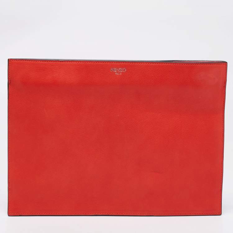 Pre Owned Kenzo Scarlet Red Leather Kalifornia Zip Pouch