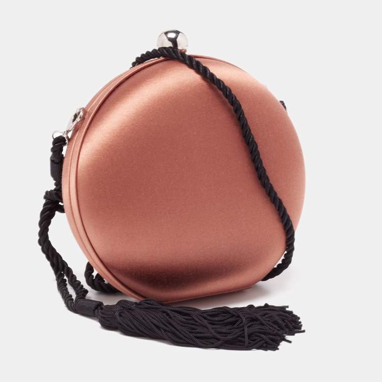 Pre Owned Kenzo Brown Satin Macaron Frame Clutch Bag