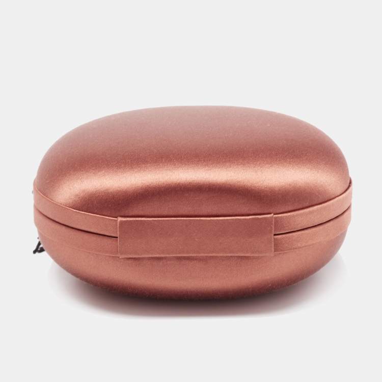 Pre Owned Kenzo Brown Satin Macaron Frame Clutch Bag