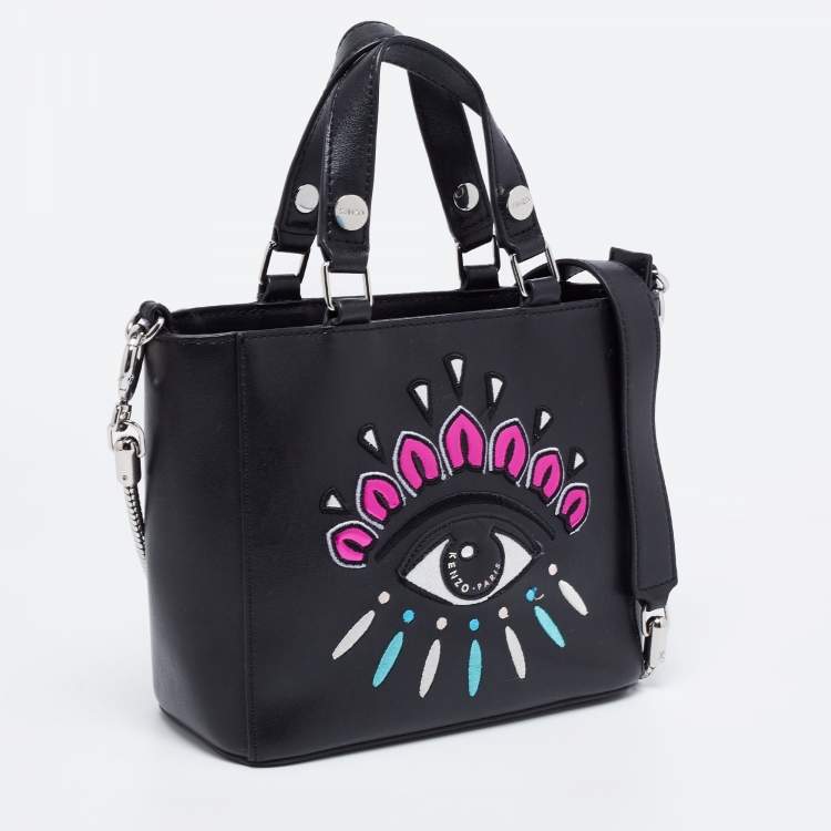 Pre Owned Kenzo Black Leather Small Eye Tote 