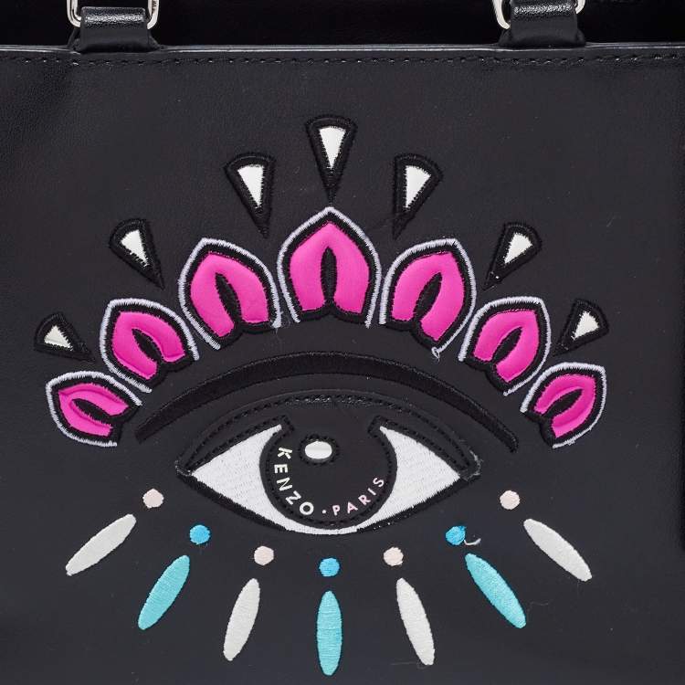 Pre Owned Kenzo Black Leather Small Eye Tote 