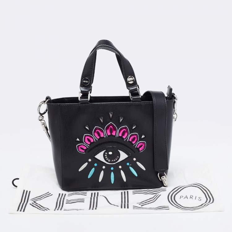 Pre Owned Kenzo Black Leather Small Eye Tote 