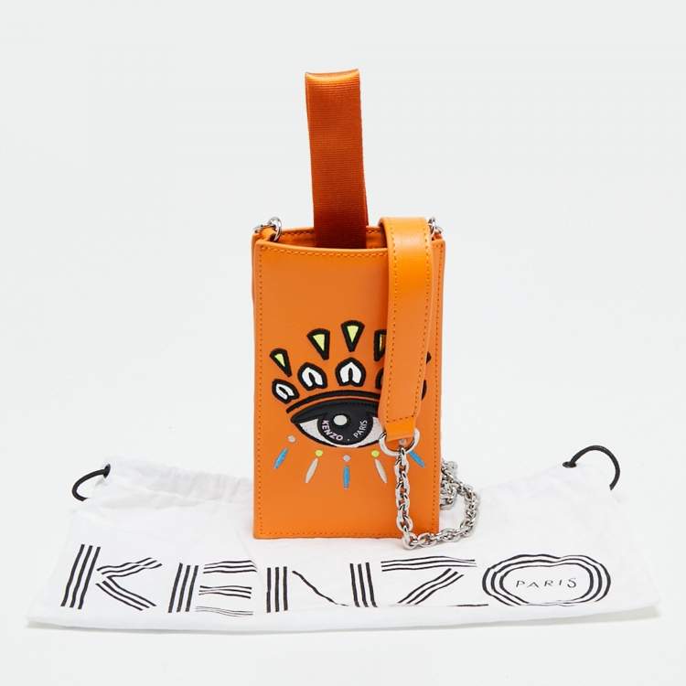 Pre Owned Kenzo Orange Leather Phone Crossbody Bag