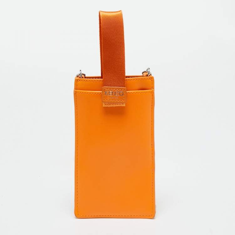 Pre Owned Kenzo Orange Leather Phone Crossbody Bag