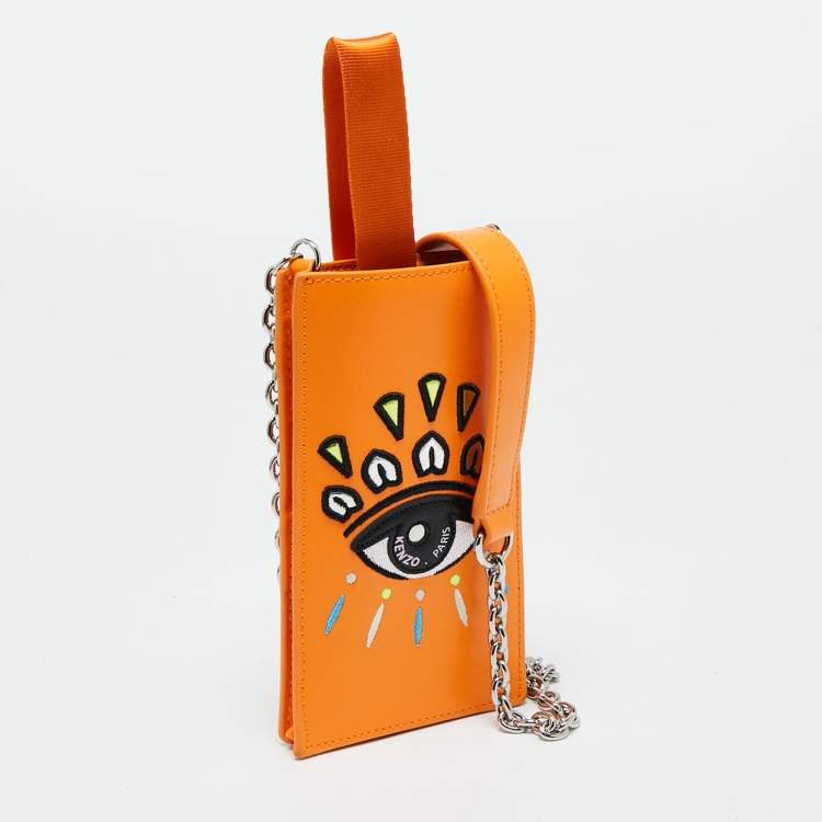 Pre Owned Kenzo Orange Leather Phone Crossbody Bag