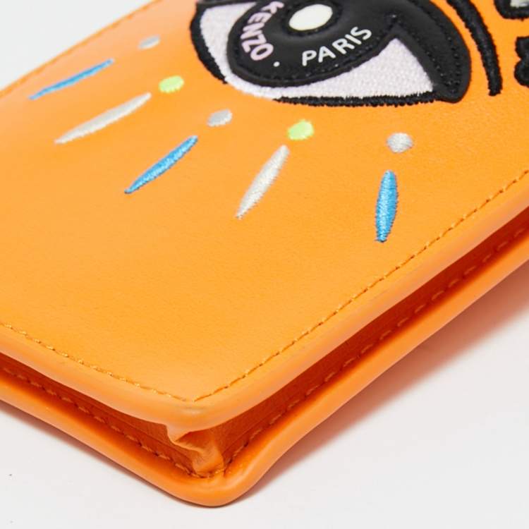 Pre Owned Kenzo Orange Leather Phone Crossbody Bag