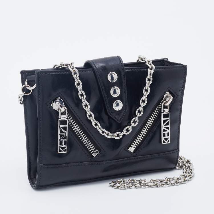Pre Owned Kenzo Black Leather Kalifornia Chain Shoulder Bag
