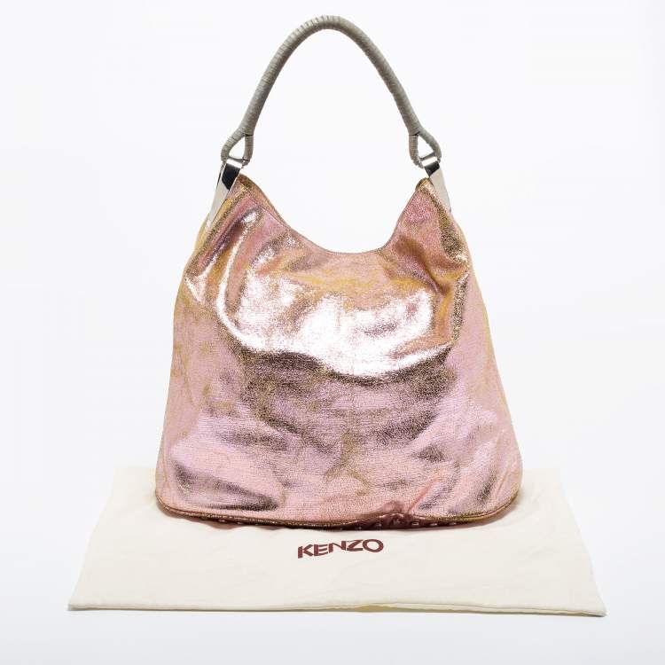 Pre Owned Kenzo Metallic Pink Crinkled Leather Hobo