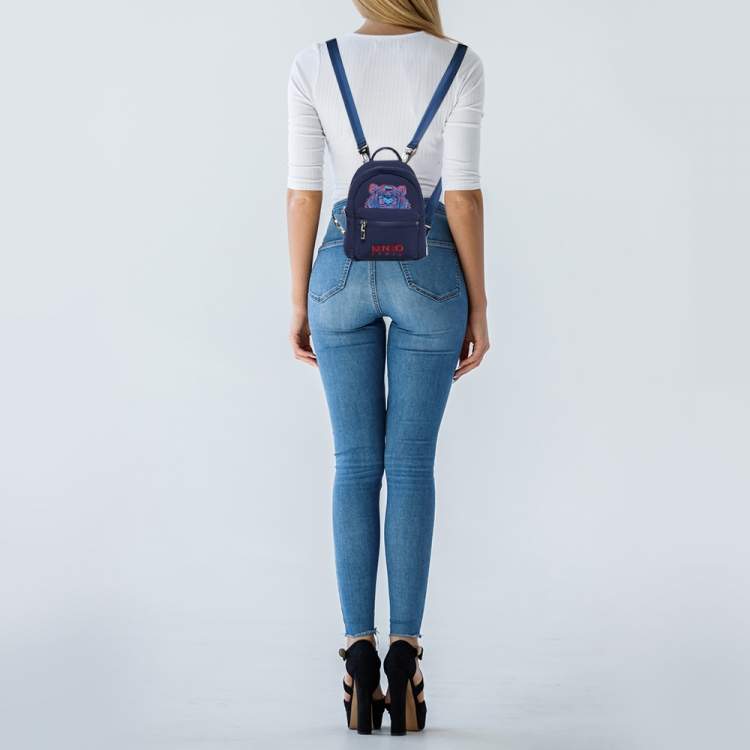 Pre Owned Kenzo Navy Blue Neoprene Tiger Embroidered Backpack