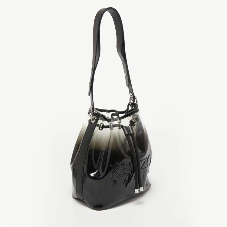 Pre Owned Kenzo Black Leather and PVC Kombo Bucket Bag