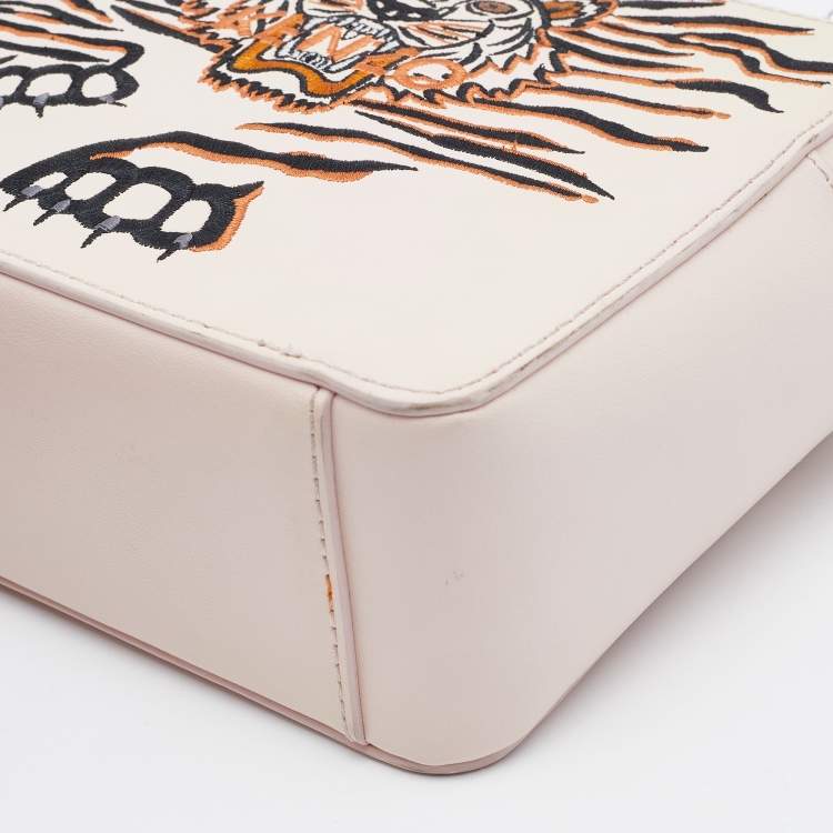 Pre Owned Kenzo Beige Leather Tiger Embroidered Camera Bag 