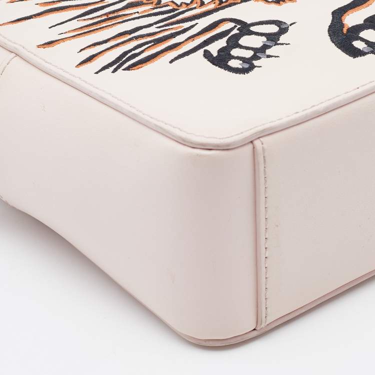 Pre Owned Kenzo Beige Leather Tiger Embroidered Camera Bag 