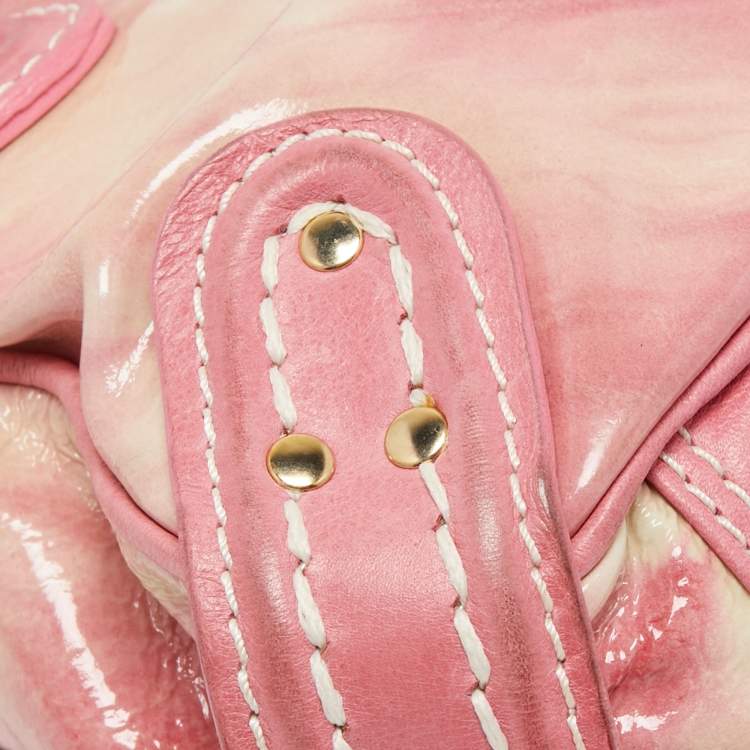 Pre Owned Kenzo Pink Laminated Leather Turn Lock Satchel