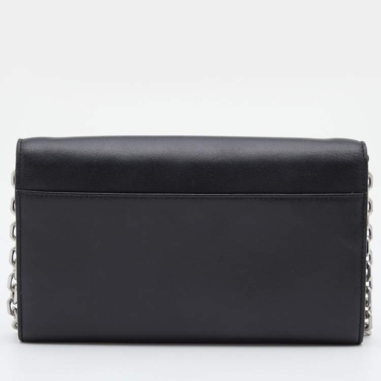 Pre Owned Kenzo Black Leather Flap Wallet on Chain