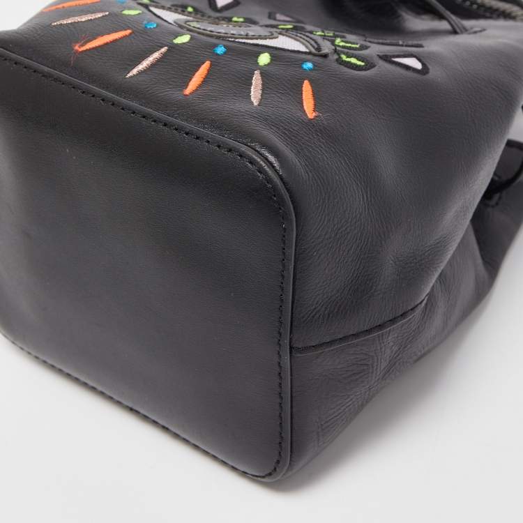 Pre Owned Kenzo Black Leather Embroidered Eye Bucket Bag
