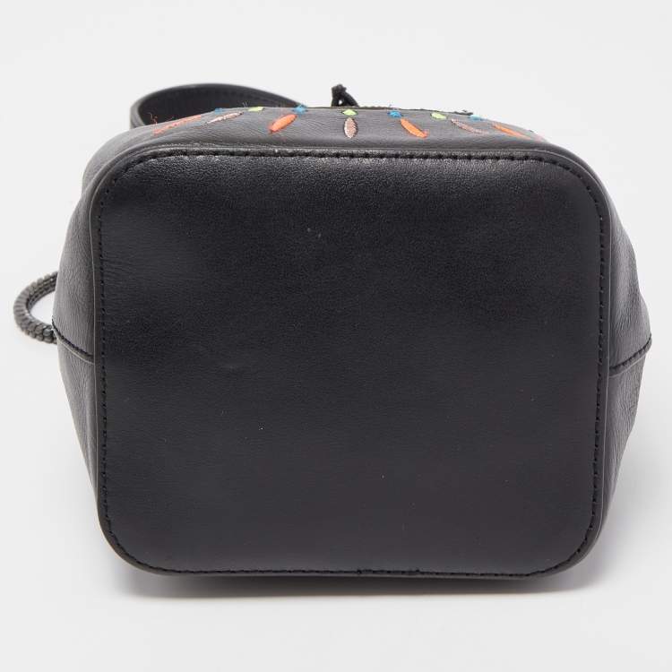 Pre Owned Kenzo Black Leather Embroidered Eye Bucket Bag